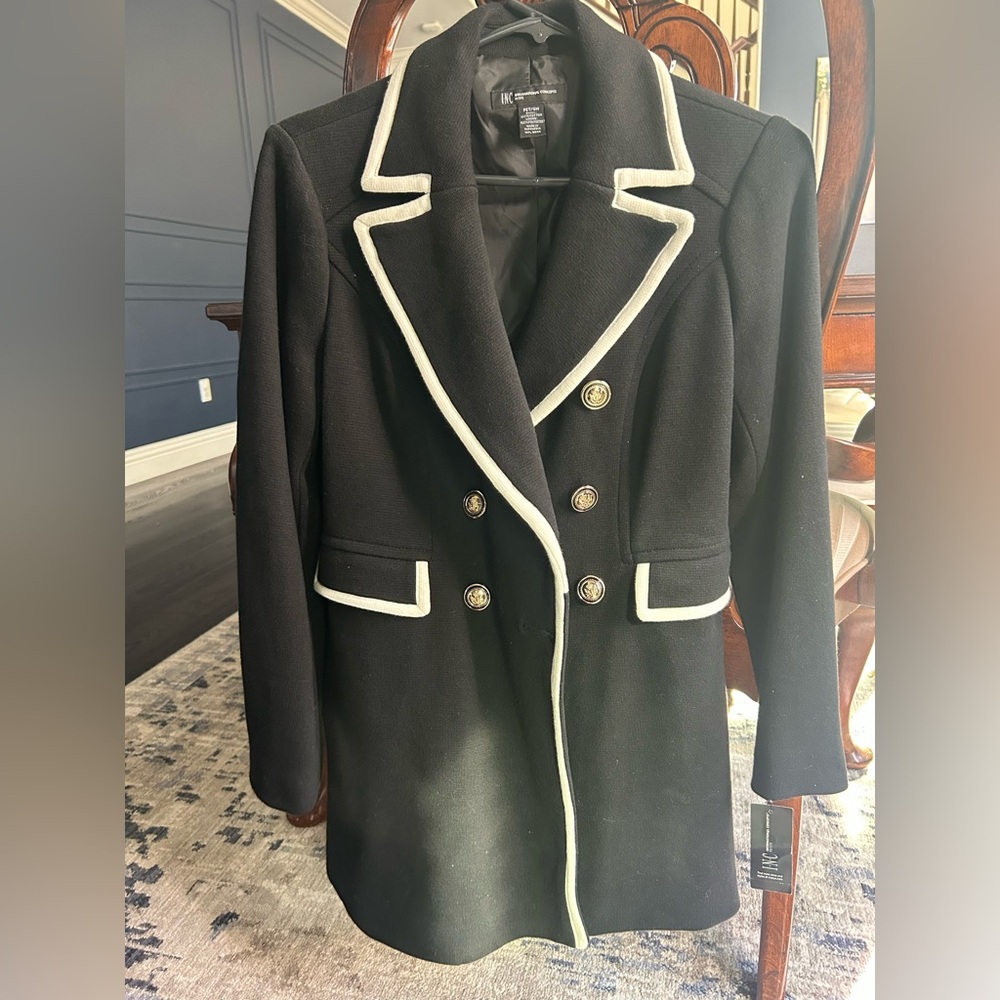 INC International Concepts Black and White Blazer with Contrast Trim